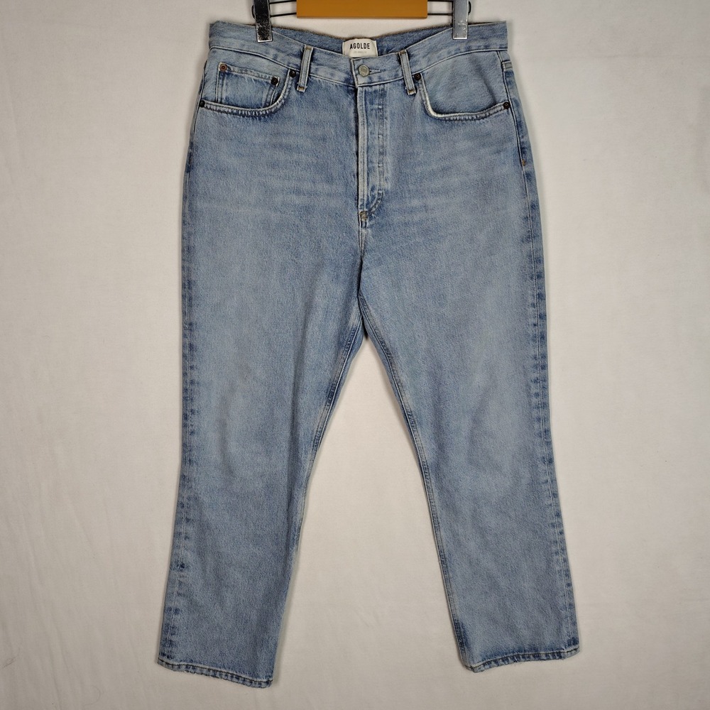 Agolde Riley High Rise Straight Leg Jeans Light Wash Blue 30 A056C-1141